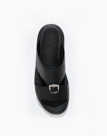 above view of men's black comfy sandal by Lozari 93