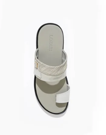 men's white cream open toe ring sandal by Lozari 64